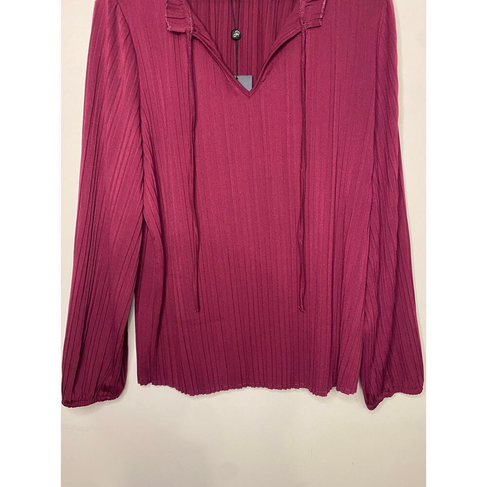 New Adrianna Papell Magenta Blouse Solid Knit Long Bubble Sleeve Tie Festival M - Picture 3 of 12